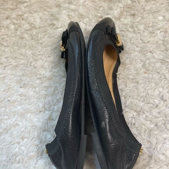 Michael Kors Black leather slip on flats with black ribbon & logo accent SZ 6.5M - Picture 6 of 7